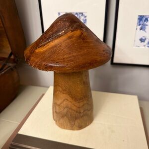 Vintage Cottage Core carved decorative wooden mushroom